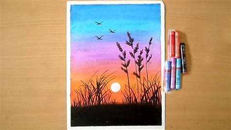 How To Draw Sunrise With Pastel Step By Step How To Draw Scenery For