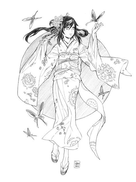 Anime Kimono Drawing Sketch Coloring Page