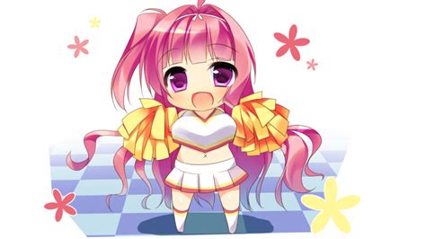 Safebooru 1girl Blush Breasts Cheerleader Chibi Demon Busters Game Cg Happy Hinata Ai Itou