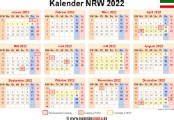 Die kalenderwoche, die den ersten donnerstag enthält ist die kw 1 im jahr. Kalender 2022 NRW: Ferien, Feiertage, Excel-Vorlagen