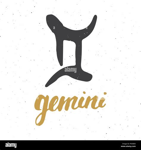 Zodiac Sign Gemini And Lettering Hand Drawn Horoscope Astrology Symbol
