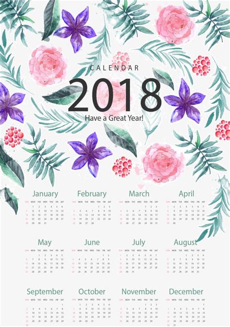 A Calendar With Watercolor Flowers And Leaves