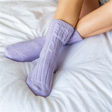 Cable Knit Cashmere Bed Socks Lilac Tom Lane