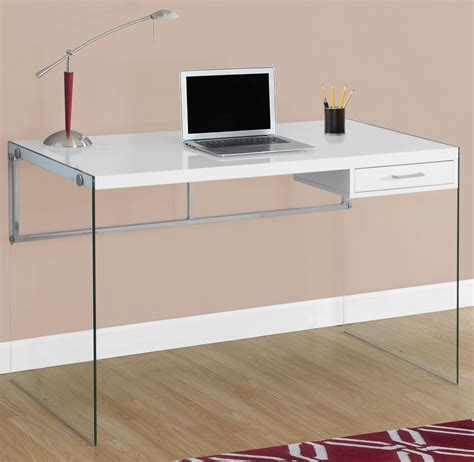 Glossy White Tempered Glass 48 Computer Desk From Monarch Coleman