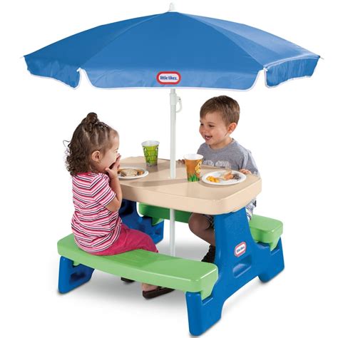 Little Tikes Easy Store Jr Picnic Table With Umbrella Blue And Green