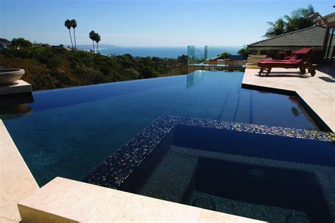 Infinity Edge Pool With Glass Tile Spillover Spa Love The Color Of