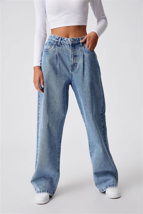 High Rise Baggy Jeans Classic Blue Pleat Factorie Jeans