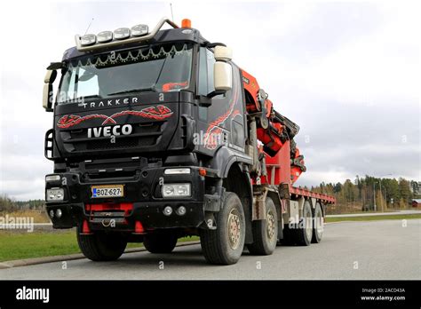 FORSSA FINLAND MAY 5 2014 Iveco Trakker With Palfinger PK 85002