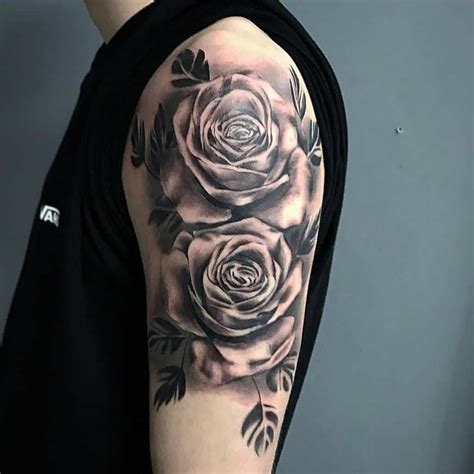 Black And Grey Realistic Rose Tattoo Design