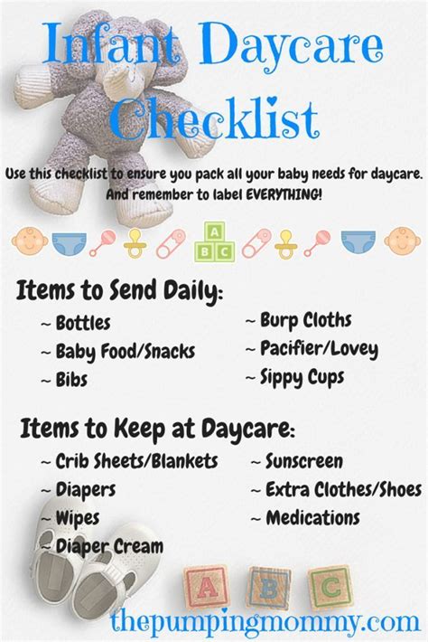 Infant Daycare Checklist Need Help Getting Organized For Daycare
