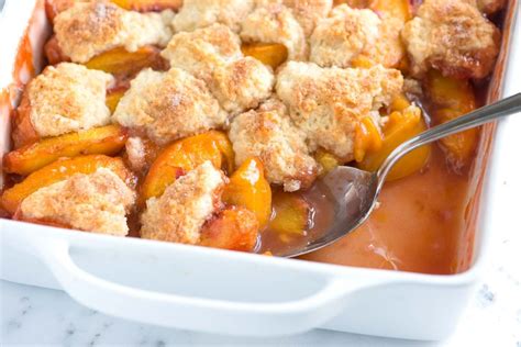 Halved the recipe and baked in an 8x8, and subbed unsweetened soymilk for the whole milk. Easy Peach Cobbler Recipe with Biscuit Top | Recipe ...