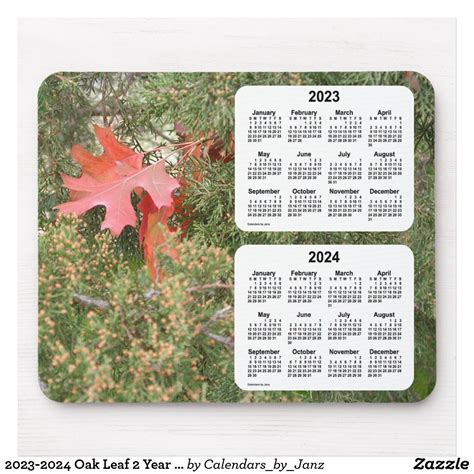 2023 2024 Oak Leaf 2 Year Calendar By Janz Mouse Pad Zazzle Oak
