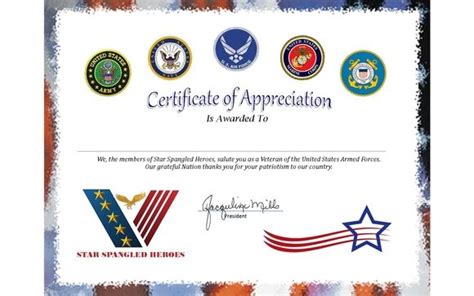 Certificate Of Appreciation By Star Spangled Heroes In