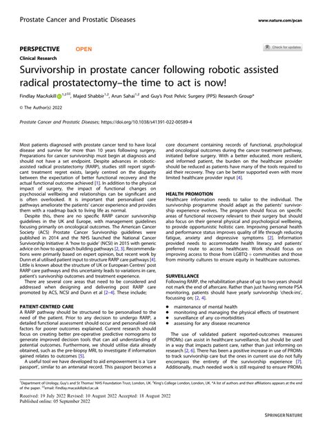 PDF Survivorship In Prostate Cancer Following Robotic Assisted Radical Prostatectomythe Time