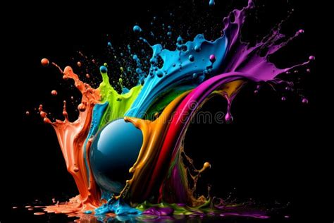 Abstract Multi Color Paint Explosion With Splashes On Black Background
