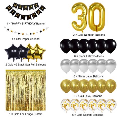 SZHUIHER Black And Gold Th Birthday Decorations Banner Balloon Number Birthday Balloon