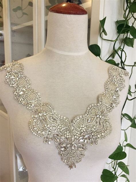Rhinestone Applique Bridal Neckline Collar Cyrstal Pearl Beaded Applique Luxury Wedding Gown