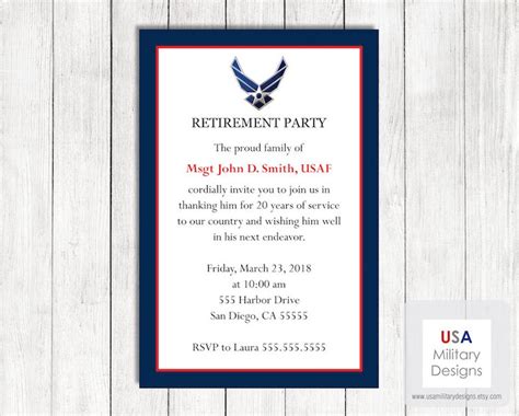 Air Force Retirement Party Invitation Printable Air Force Etsy