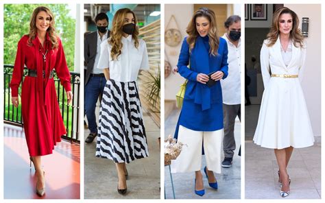 Queen Rania Inspired White Blouse Striped Pleated Skirt Ph