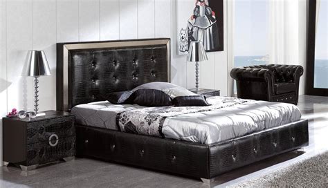 Set the tone in your bedroom with a modern queen bed. ESF Coco Contemporary Luxury Black Leather Lacquer Queen ...
