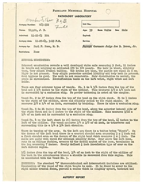 Autopsy Report J D Tippit November 22 1963 Page 1 Of 24 The