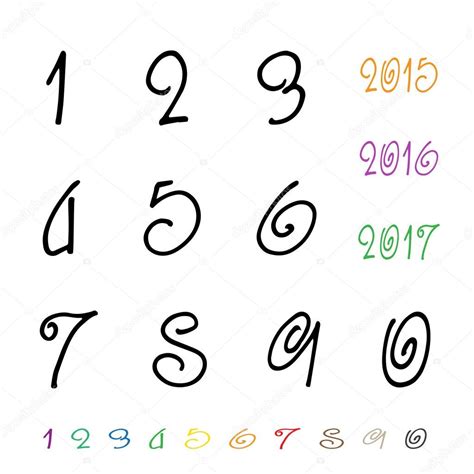 Numbers 0 9 Written With A Brush On A White Background Stock Vector