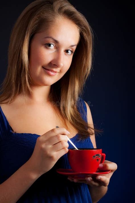 Portrait Young Girl With Porcelain White Cup Of Coffee Stock Image