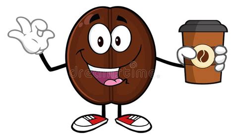 Cute Coffee Bean Cartoon Mascot Character Gesturing And Holding A Stop