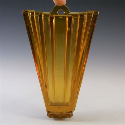 Bagley 334 Art Deco Vintage Amber Glass Grantham Wall Vase Wall Vase Glass Wall Vase