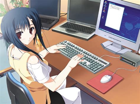 Wallpaper Anime Girl Use Computer Work 2560x1600 Hd Picture Image