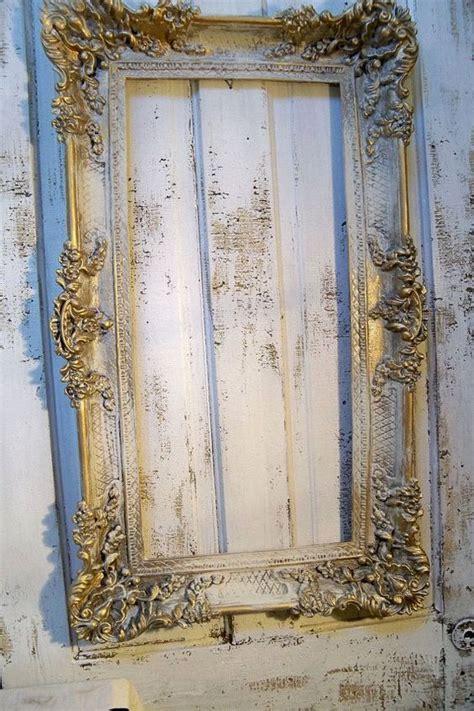 Large Vintage Frame Hand Painted Ornate French Farmhouse Pewter Antique