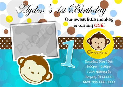 First Birthday Invitation Party Mod Monkey Printable Digital Design