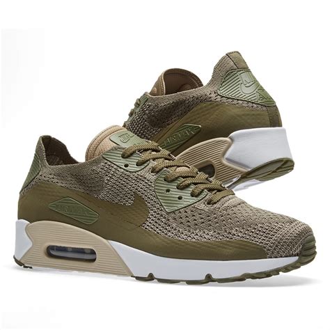 Nike Air Max 90 Ultra 20 Flyknit Medium Olive And String End Uk