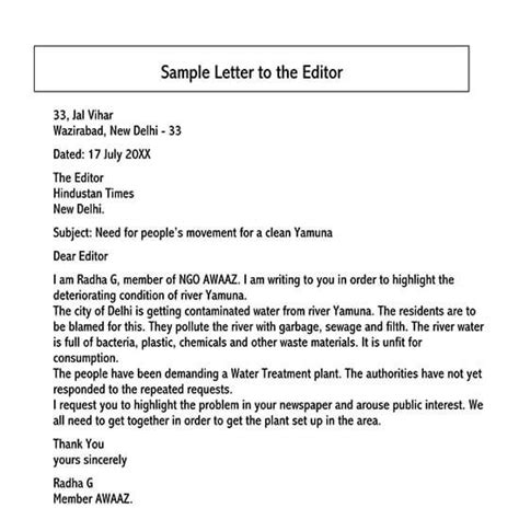 Letter To Editor Template