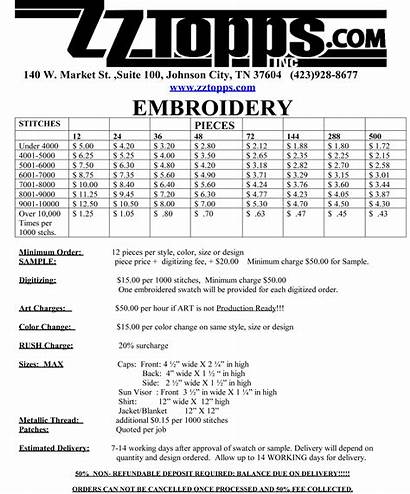 Embroidery Order Template Pricing Form Forms Templates
