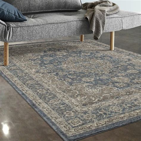 Allstar Rugs Beige And Blue Persian Rectangular Area Rug With Ivory