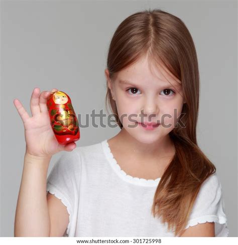 Smiling Cute Little Girl Holding Russian Stock Photo 301725998