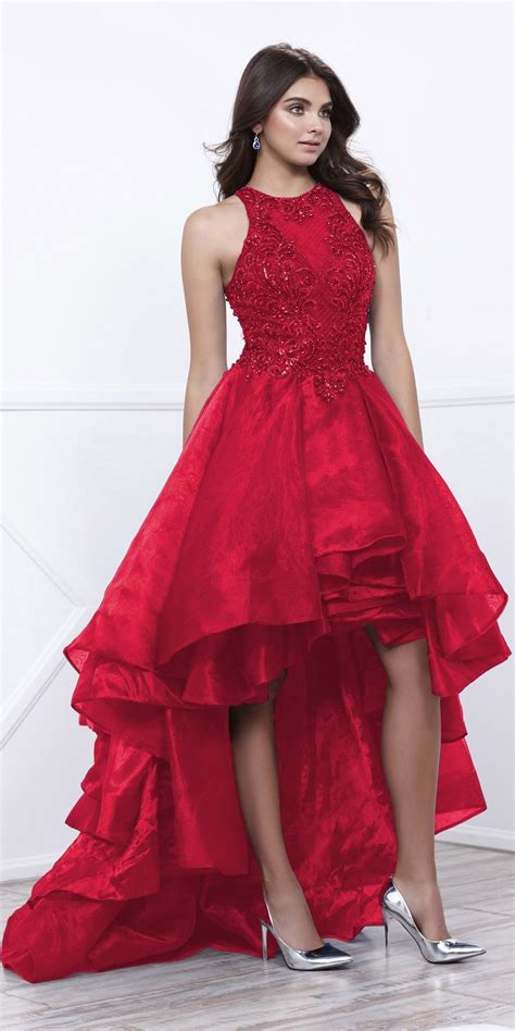 Red High Low Prom Dress With Bead Applique Bodice And Train Evening Dresses Prom Prom Dresses