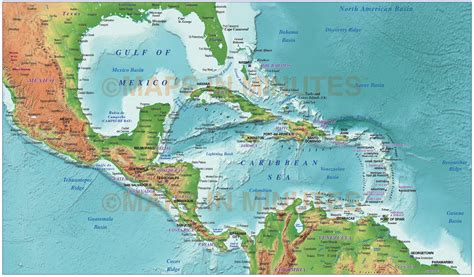 Digital Vector Map Of The Caribbean With Strong Colour Land And Ocean