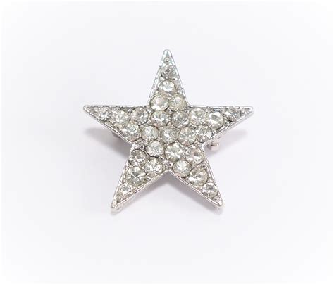 Silver Rhinestone Star Brooch Pin Vintage Silver Tone Crystal Star Pin