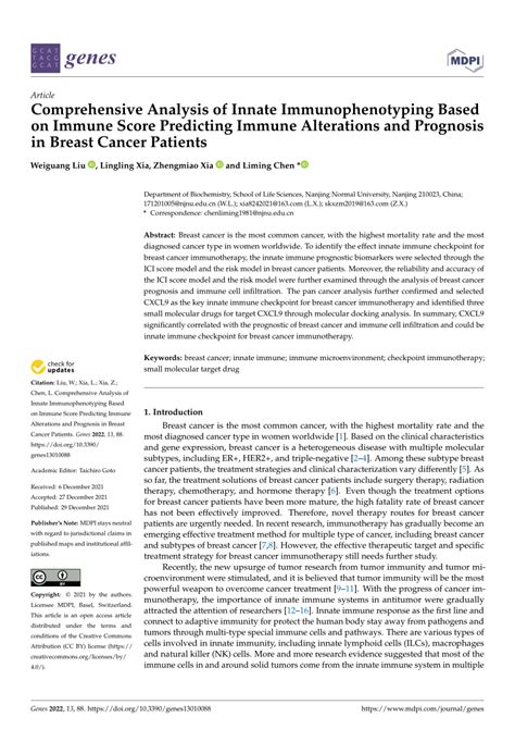 pdf comprehensive analysis of innate immunophenotyping based on immune score predicting immune