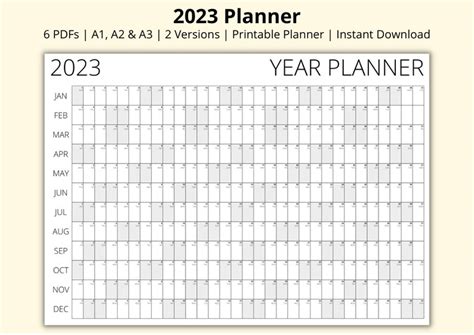 2023 Planner Simple Yearly Calendar Printable Landscape Etsy