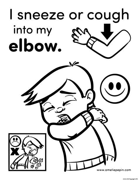 Print I Sneeze Or Cough Into My Elbow 1 Coloring Pages In 2024 Healthy Habits Preschool Body