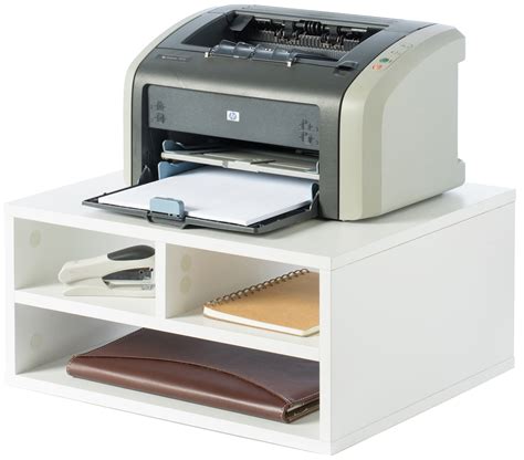 Printer Stand Shelf Wood Office Desktop Compartment Organizer White