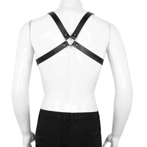sexy men s black pu leather body chest harness cosplay suspenders belt costume ebay