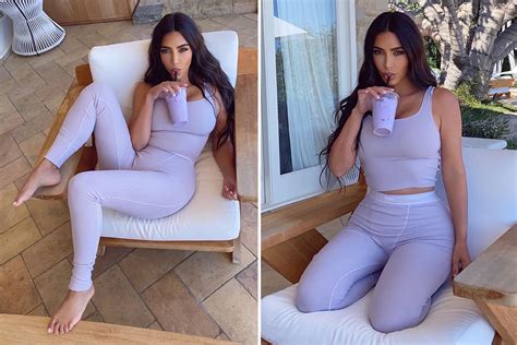 kim kardashian shows off her curves in cute lilac loungewear set from her skims range