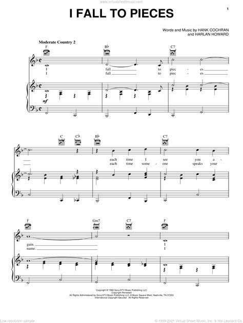Cline I Fall To Pieces Sheet Music For Voice Piano Or Guitar