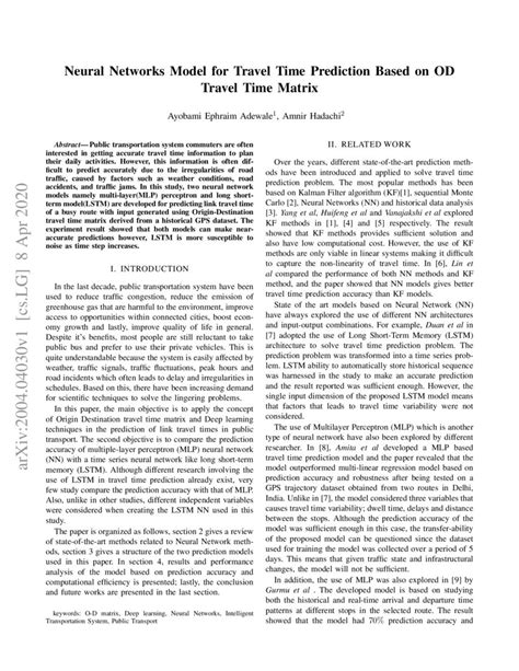 Neural Networks Model For Travel Time Prediction Based On Odtravel Time