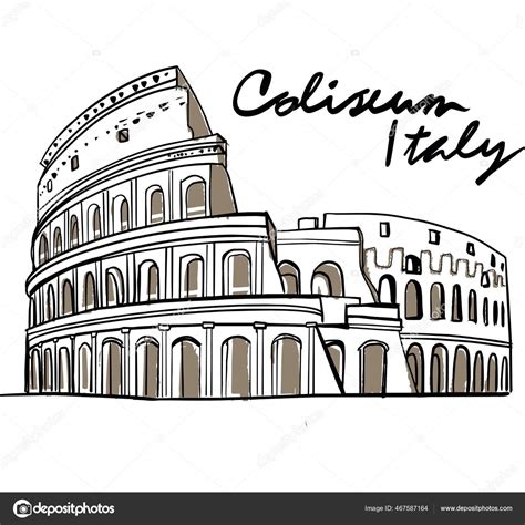 Doodle Coliseum Isolaten White Outline Icon Hand Drawing Line Art Stock