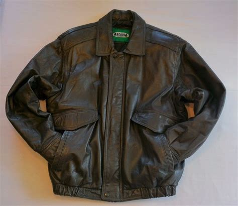 Arcadia Vtg 90s Leather Bomber Jacket Coat Mens 46 Large Brown Lined